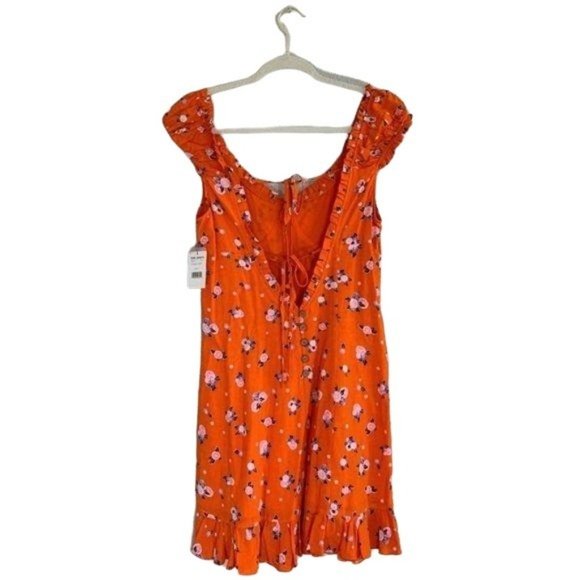 Free People Like A Lady Mini Dress in Orange Floral Print Size Large Sz L - Picture 6 of 11